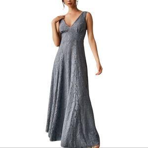 Fame & Partners x BHLDN / Anthropologie Dona 4 / Sm Blue Floral Lace Formal Gown